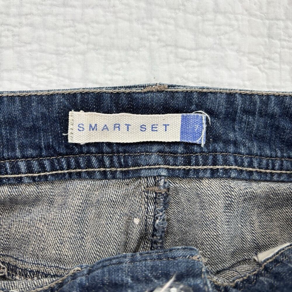 Y2K Smartset Micro Mini Jean Skirt Size 7 Distressed Sexy Grunge Denim Chic - Picture 3 of 7